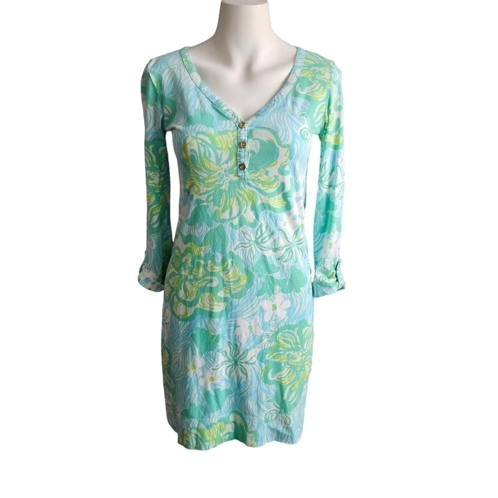 Lilly‎ Pulitizer Palmetto Dress Floral Lagoon Green Wave Rider Size XS